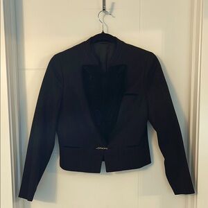 VINTAGE Wool & Velvet Cropped Black Blazer